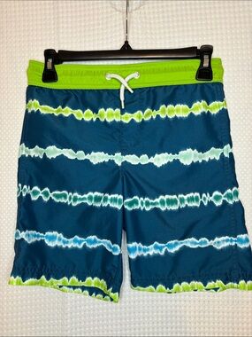 Lands' End Teal & Lime Tie-Dye Boys' Swim Trunks
